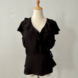 Banana Republic Black Wrap V-Neck Ruffled Blouse